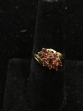 Round Faceted Garnet Cluster 10mm Wide Gold-Tone Sterling Silver Bypass Ring Band-Size 7