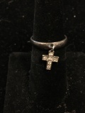 DSJ Designed 3.5mm Wide Tapered Sterling Silver Ring Band w/ Petite Cross Charm - Size 7