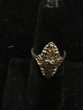 Marquise Shaped 20mm UTC Designed Two-Tone Hand-Carved Detail Sterling Silver Ring Band-Size 7