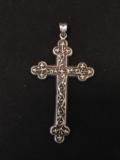 Handmade Vintage Filigree 2.5x1.5in Sterling Silver Large Cross Pendant