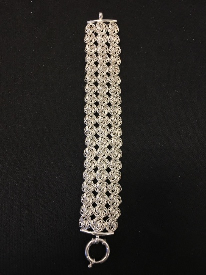 Triple Strand 30 mm Wide Spiral Link Sterling Silver 8in Link Bracelet