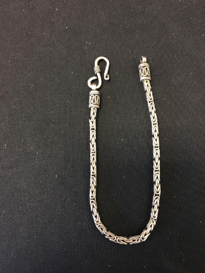 Byzantine Design 3mm Wide Sterling Silver 7in Long Shepard's Hook Bracelet