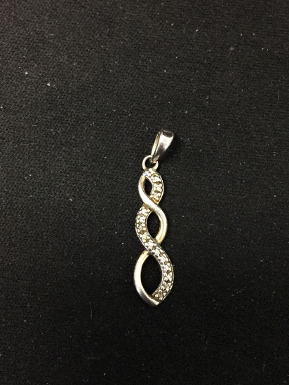 Single Diamond Accented Two-Tone Infinity Design 1" Long Sterling Silver Pendant
