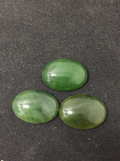 Lot of Three Loose 18x13mm Green Jade Polished Cabochon Gemstones - 30 Carats Total Weight