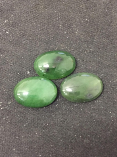 Lot of Three Loose 18x13mm Green Jade Polished Cabochon Gemstones - 30 Carats Total Weight