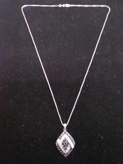 JWBR Designed Sterling Silver Pendant w/ Baguette White Diamonds & Round Black Diamond Accents w/