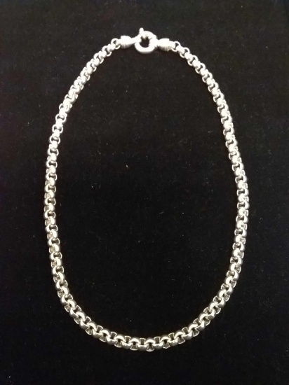 Signed Designer Medium Rolo Link 6mm Wide 18in Long Sterling Silver Necklace - 57 Grams