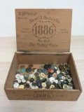 Lot of Vintage Buttons in Cigar Box
