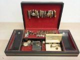 Vintage Men's Accessories/Jewelry Box w/ Huge Lot of Cuff Links, Tie Clips, Ect.