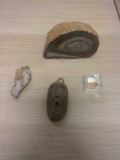 Lot of mineral, Fossil, Amber with bug inside, and Pendent Face made of sea sponge