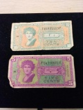 Lot of 2 United States Military Payment Certificate Series 541 Ten cents and Five Cents