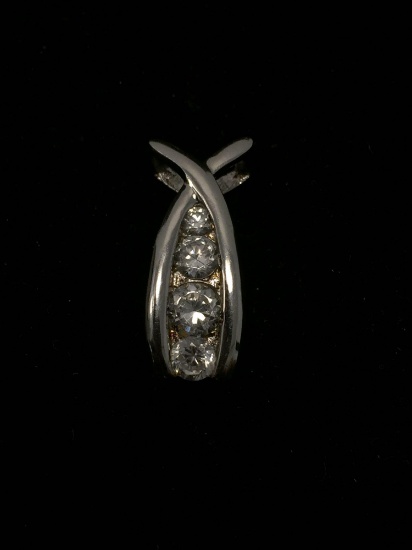 Graduating Round Faceted Zircon JC Designed 1in Long Ribbon Style Sterling Silver Journey Pendant