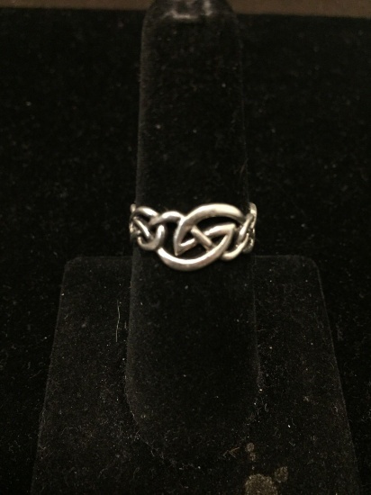 Signed Designer Celtic Knot Inspired 9mm Wide Tapered Sterling Silver Ring Band-Size 6.5