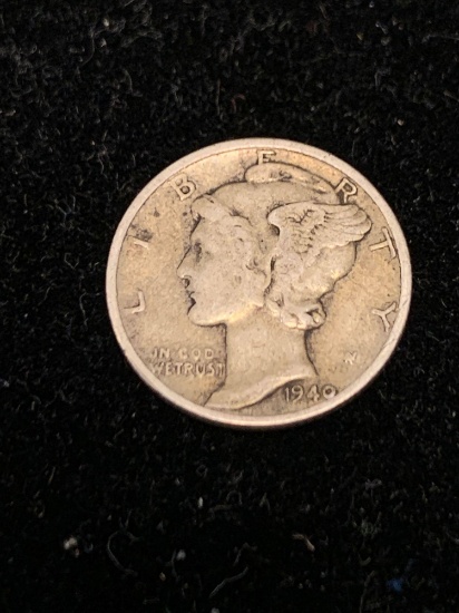 1940 United States Mercury Dime - 90% Silver Coin