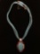 Oval 2in Long Sterling Silver Pendant w/ Oval Turquoise Cabochon & Coral Inlaid Accents w/ 18in