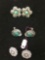 Lot of Three Turquoise Cabochon Accented Silver-Tone Alloy Matched Pairs of Earrings