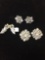Lot of Three Rhinestone Cluster Accented Silver-Tone Alloy Pairs of Fashion Earrings