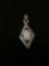 Signed Designer Diamond Shaped 1in Long Sterling Silver Pendant w/ Oval 9x7mm Moonstone Center