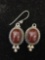 Indonesian BA Designed Rope Framed Oval 14x9mm Carnelian Onyx 1in Long Pair of Sterling Silver Drop