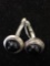 Round 9mm Onyx Cabochon 1in Long Pair of Sterling Silver Drop ESPO Designed Earrings