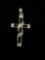 JJJ Designed Zircon Ribbon Wrapped 1.5in Tall Sterling Silver Cross Pendant