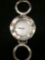 Round 26mm Scallop Bezel Mother of Pearl Face 7in Long Bracelet Solid Sterling Silver Watch