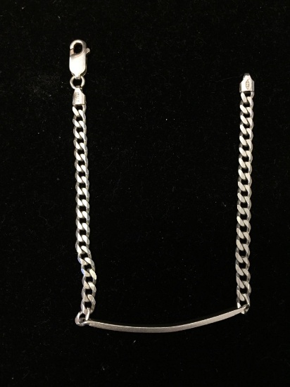 Italian Made 4mm Wide 8in Long Curb Link Sterling Silver ID Tag Bracelet