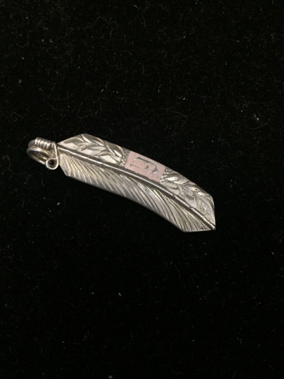 Pink Enamel Accented Old Pawn Native American Style Handmade 1.75in Long Sterling Silver Pendant