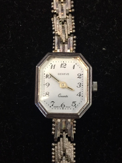 Milor Italian Made Geneve Designed Watch w/ Oval Amethyst Accented Riccio Bracelet Sterling Silver