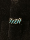 Five Thin Matched Turquoise Cabochons Old Pawn Native American Style Sterling Silver Ring Band-Size