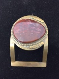 Large 3x2in Copper-Tone Alloy Belt Buckle w/ 45x35mm Oval Plume Agate Center