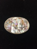Oval 2x1.5in Mexican Made Gold-Tone Alloy Belt Buckle w/ Inlaid Mother of Pearl Mosaic