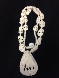 Hand-Carved Walrus Tusk 2in Long Pendant w/ Beaded 20in Necklace