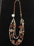 Large Polished Rough Agate Stations w/ Multi Strand Agate & Freshwater Pearl Beaded 22in Long