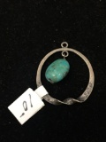Twisted Round 1.5in Diameter Old Pawn Native American Style Sterling Silver Pendant w/ Turquoise