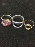 Lot of Three Various Size & Style Alloy Ring Bands