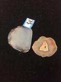 Lot of Two Rough & Polished Agate Cross-Cut Slice Loose Pieces Approximate 2in Diameter Each