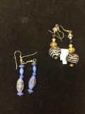 Lot of Two Murano Glass Bead Accented Pairs of Drop Earrings