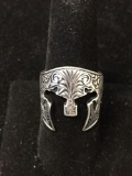 Detailed Antique Finished Filigree Engraved Tribal Decorated 22mm Wide Tapered Sterling Silver Ring