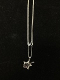 Black Enameled Guitar w/ Bead Ball Decorated Star 1in Tall Sterling Silver Pendant w/ 18in Cable