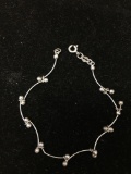 Delicate 5mm Wide S Link & Bead Ball Decorated 8in Long Sterling Silver Bracelet