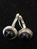 Round 9mm Onyx Cabochon 1in Long Pair of Sterling Silver Drop ESPO Designed Earrings