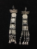 Old Pawn Native American Totem Pole Style 3.5in Long Pair of Sterling Silver Chandelier Earrings