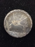 Round 32mm Hand-Engraved Gliding Sparrow Motif Sterling Silver Brooch