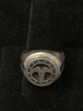 Unique Highlander Designed 19mm Wide Tapered Antique Finished Sterling Silver Signet Ring Band-Size