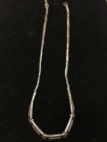 Graduating Mother of Pearl & Onyx Inlaid 3-8mm Wide 18in Long Sterling Silver Contoured Necklace -29