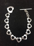 Tiffany & Co Designed 12mm Wide Heart Motif 7in Sterling Silver Toggle Clasp Bracelet