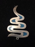 Taxco Mexican Designed Large 2in Tall 1.5in Wide Gemstone Inlaid Spiral Style Sterling Silver
