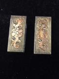 Lot of Two Matched Sterling Silver w/ Rose Gold Accent Mexican Made Belt Buckle Sleeve for 1in Wide