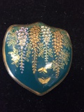 Signed Designed Large Puffy Shield Shaped Enameled Antique 2in Tall Sterling Silver Brooch - 28